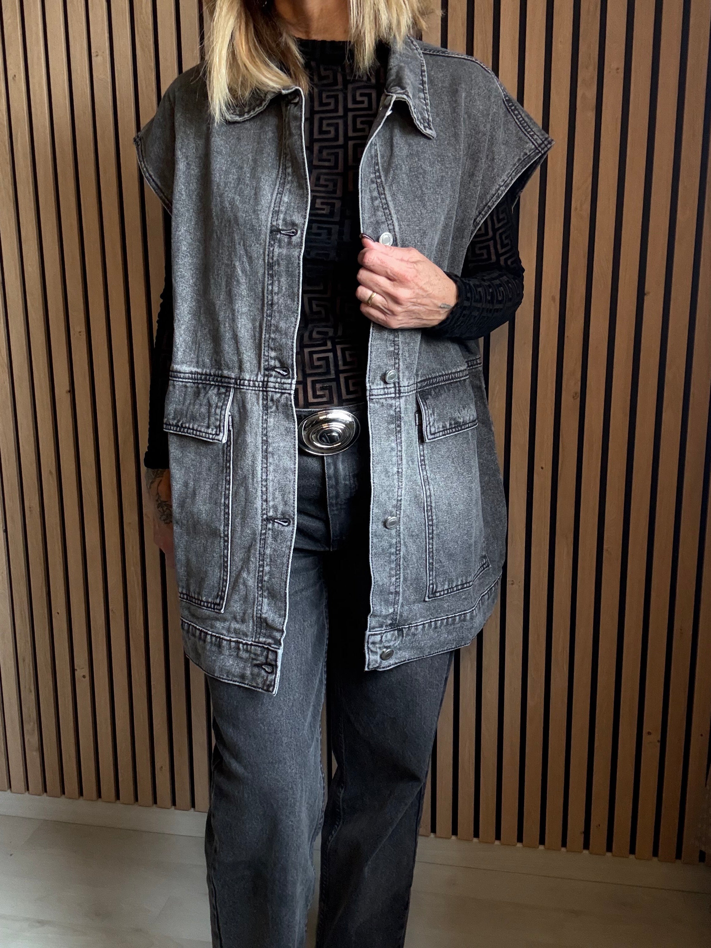 Gilet jean sans manche oversize