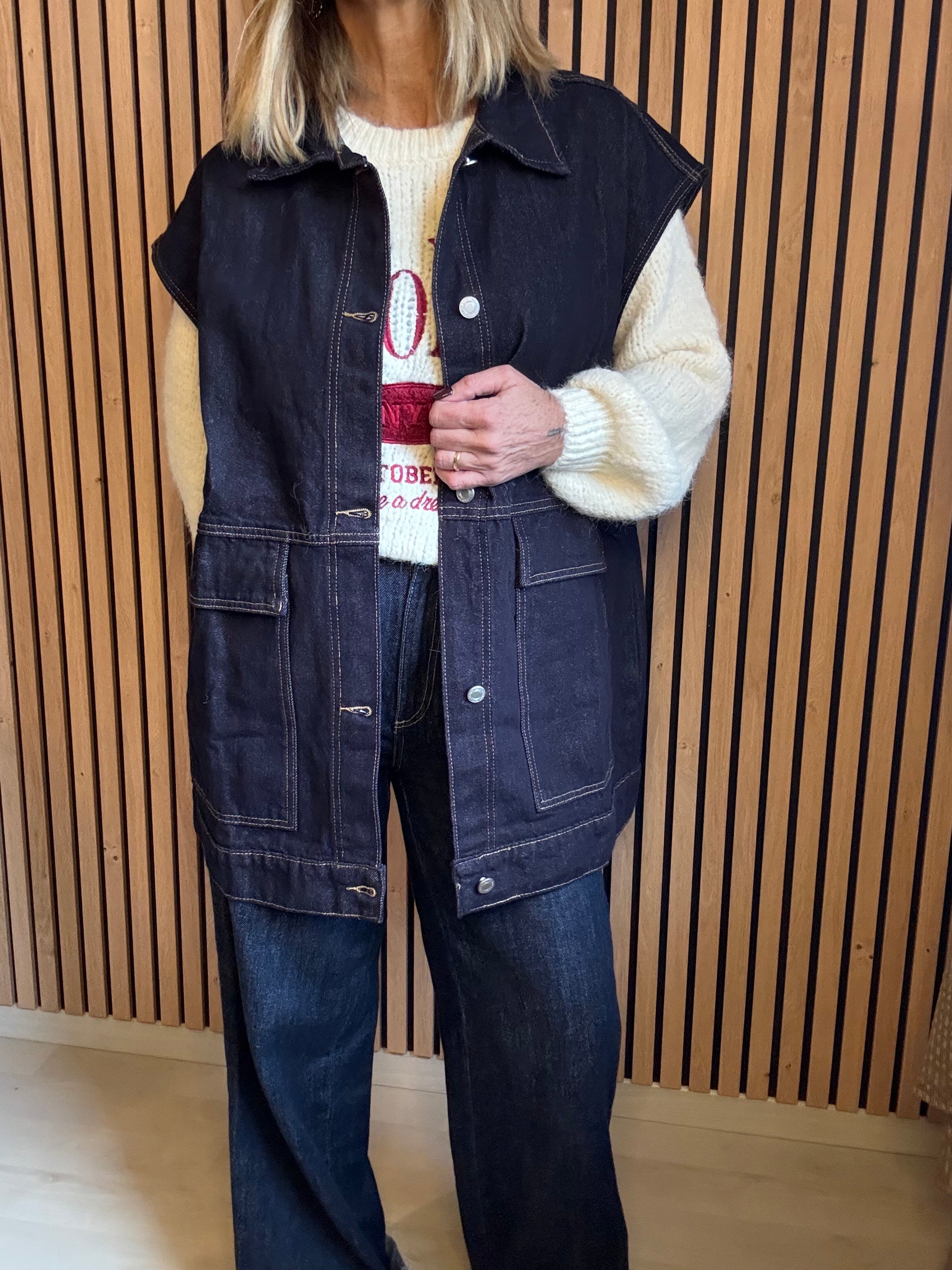 Gilet jean sans manche oversize