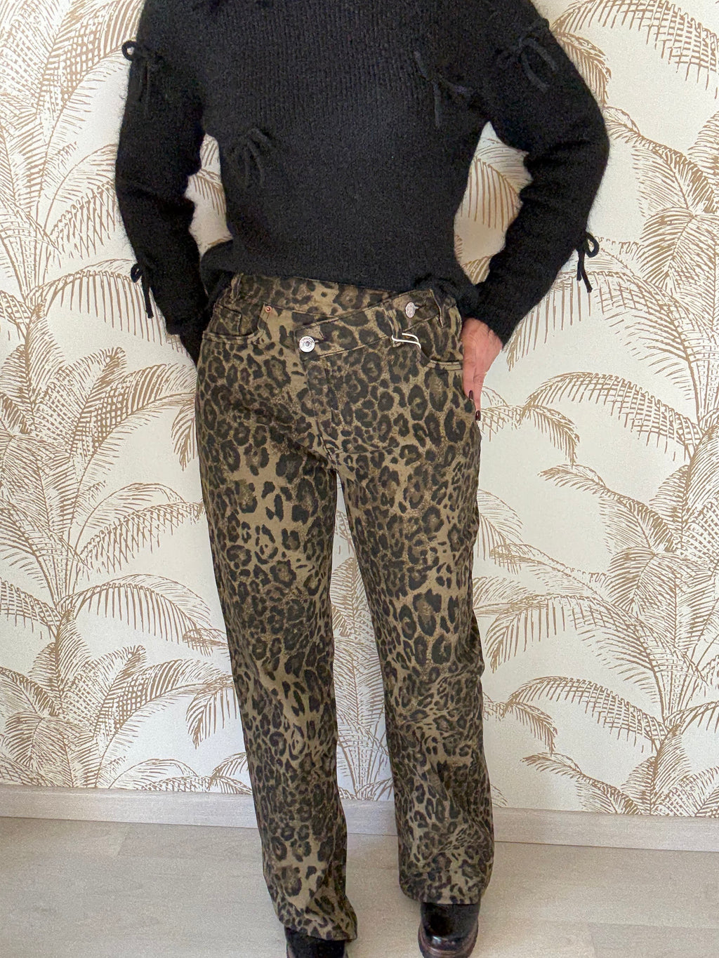 Jean "Léopard" fermeture croisée