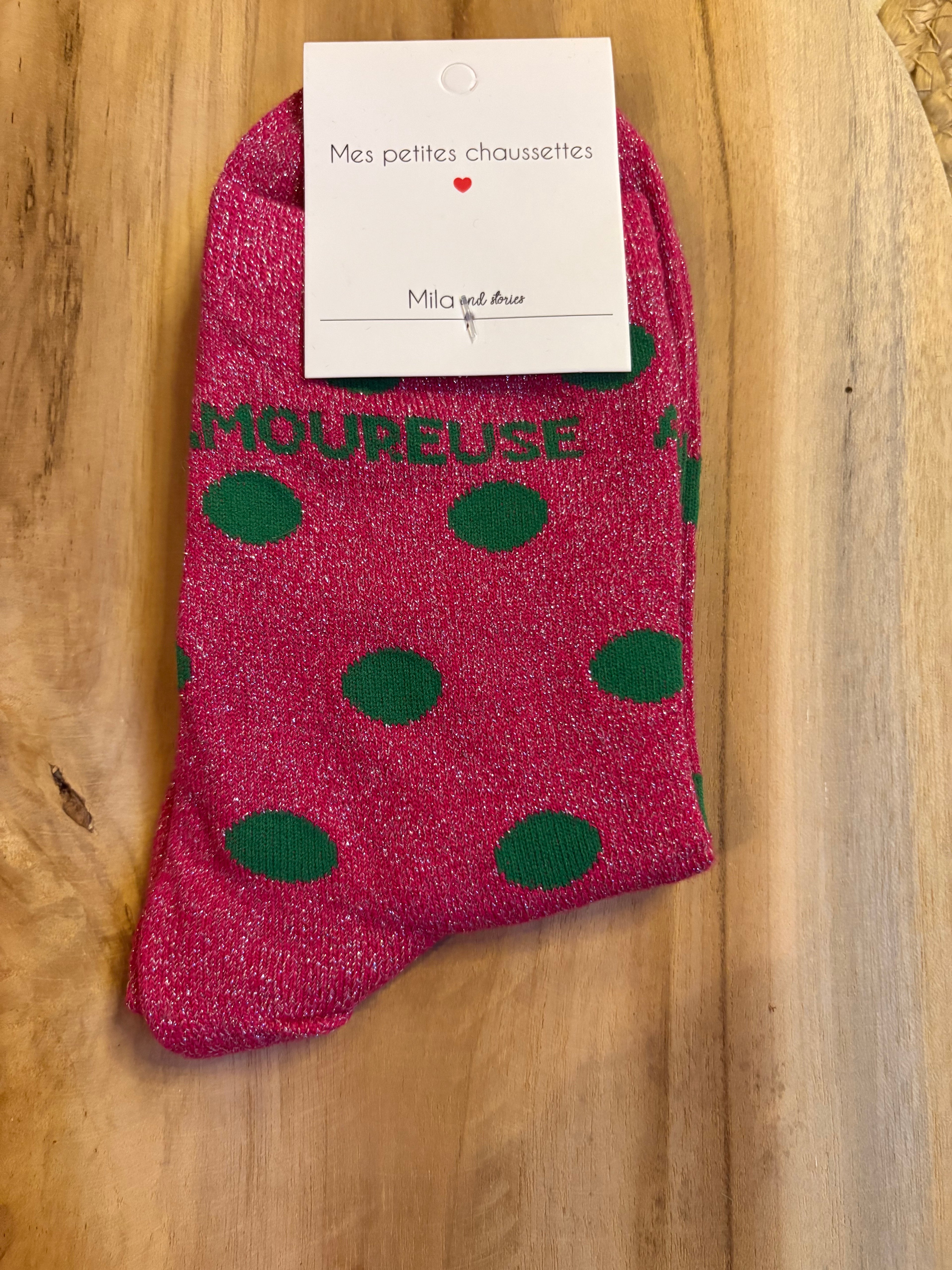 Chaussettes fantaisie à pois "AMOUREUSE"