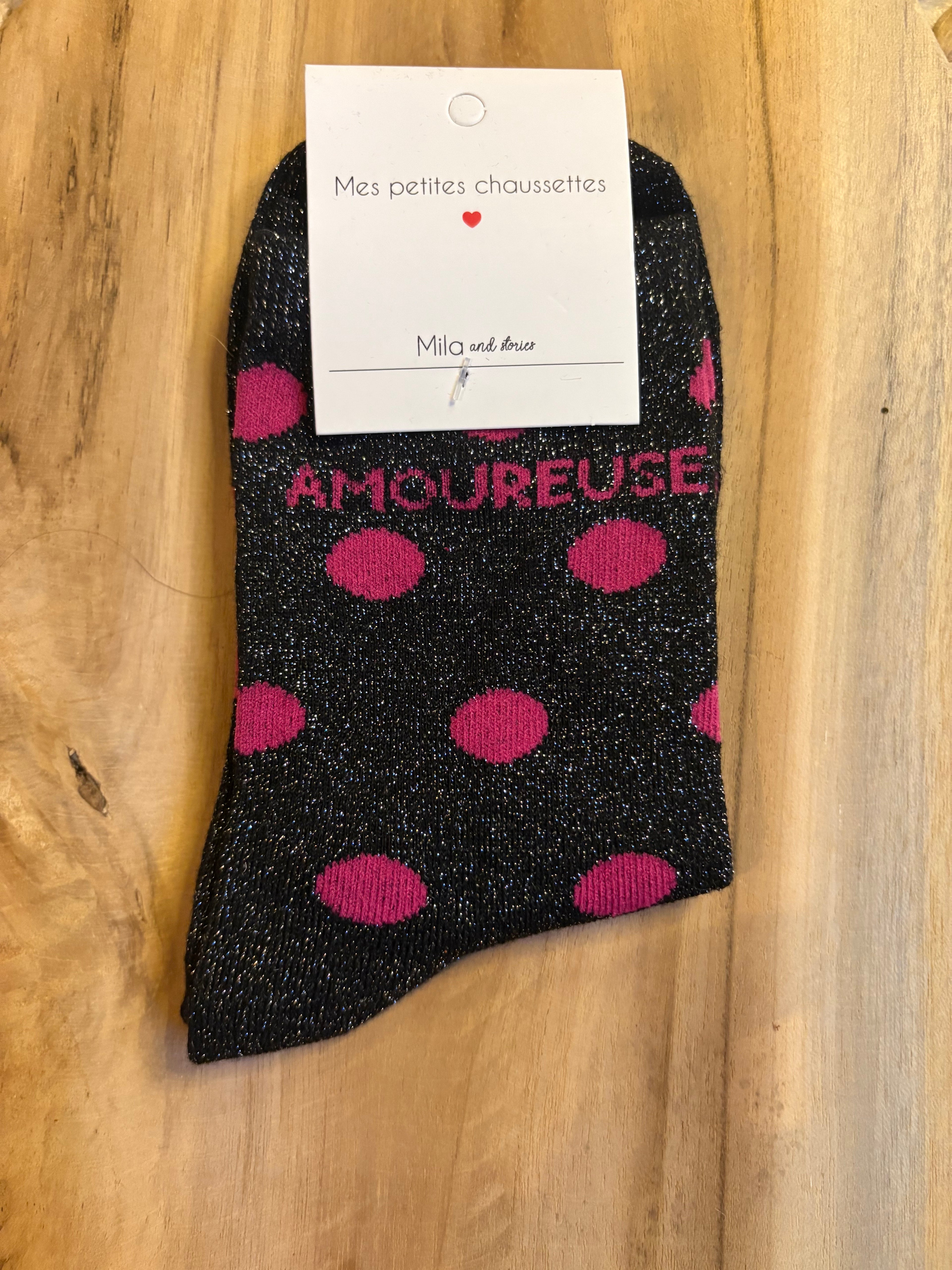 Chaussettes fantaisie à pois "AMOUREUSE"