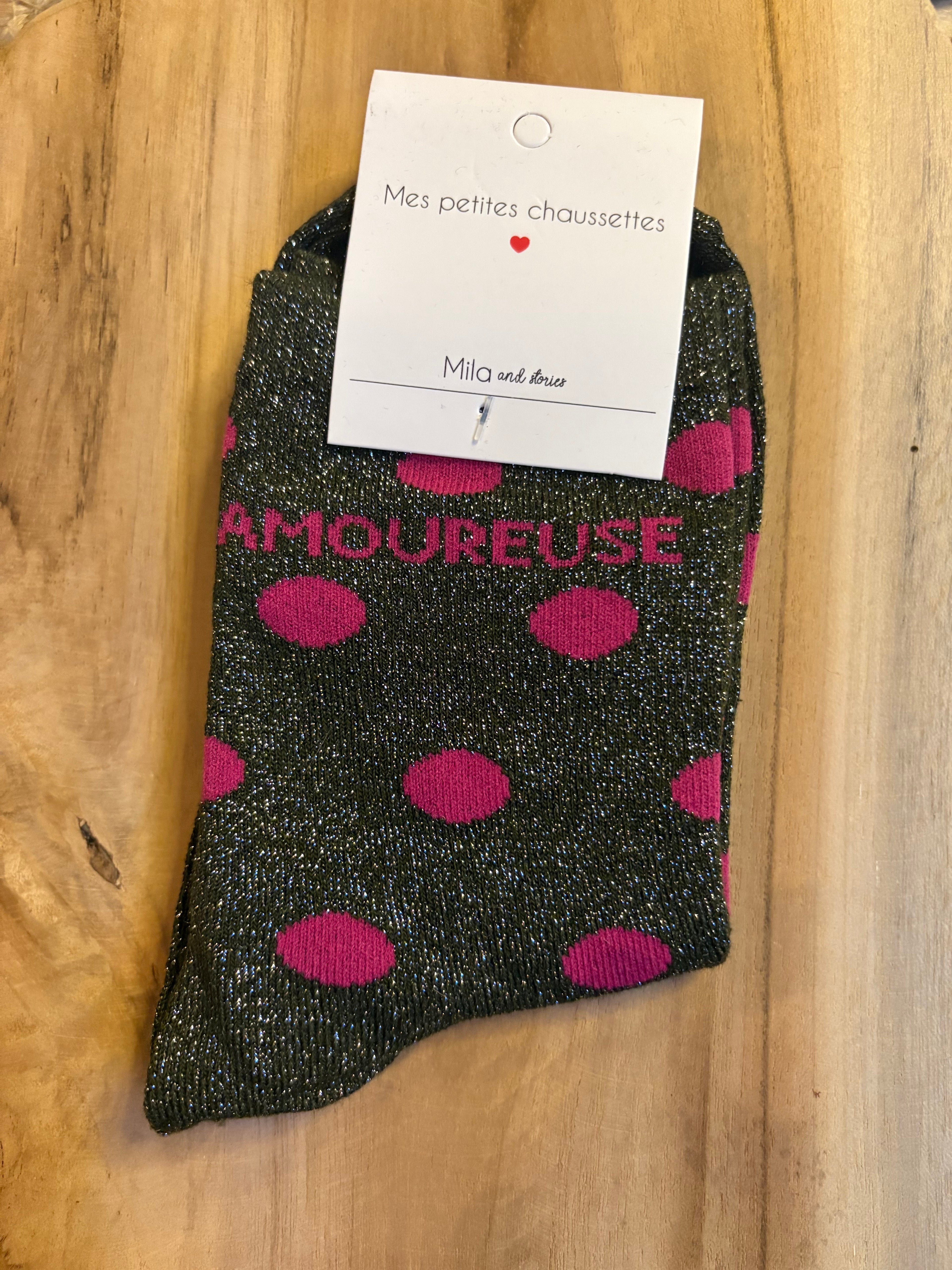 Chaussettes fantaisie à pois "AMOUREUSE"
