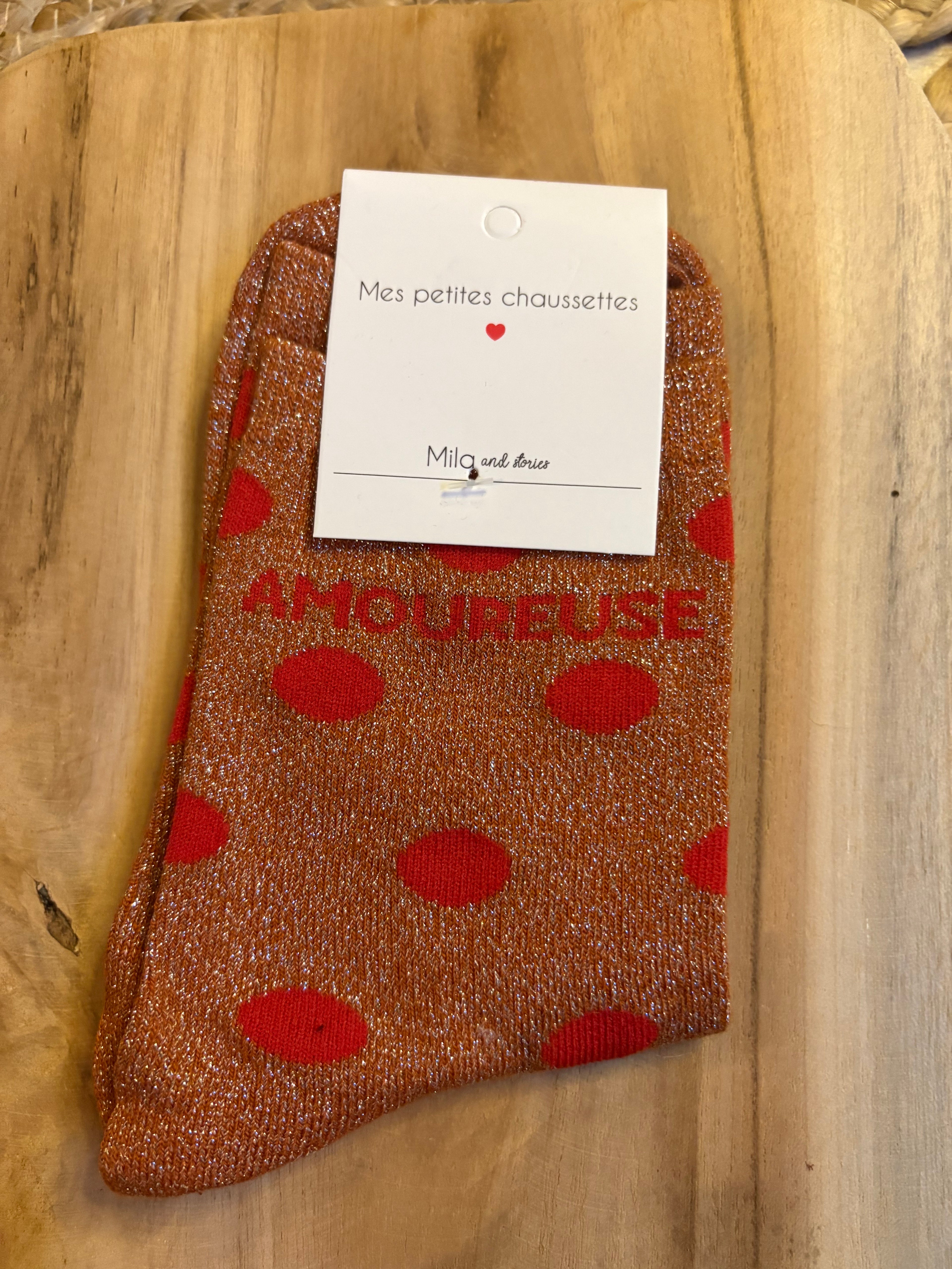 Chaussettes fantaisie à pois "AMOUREUSE"