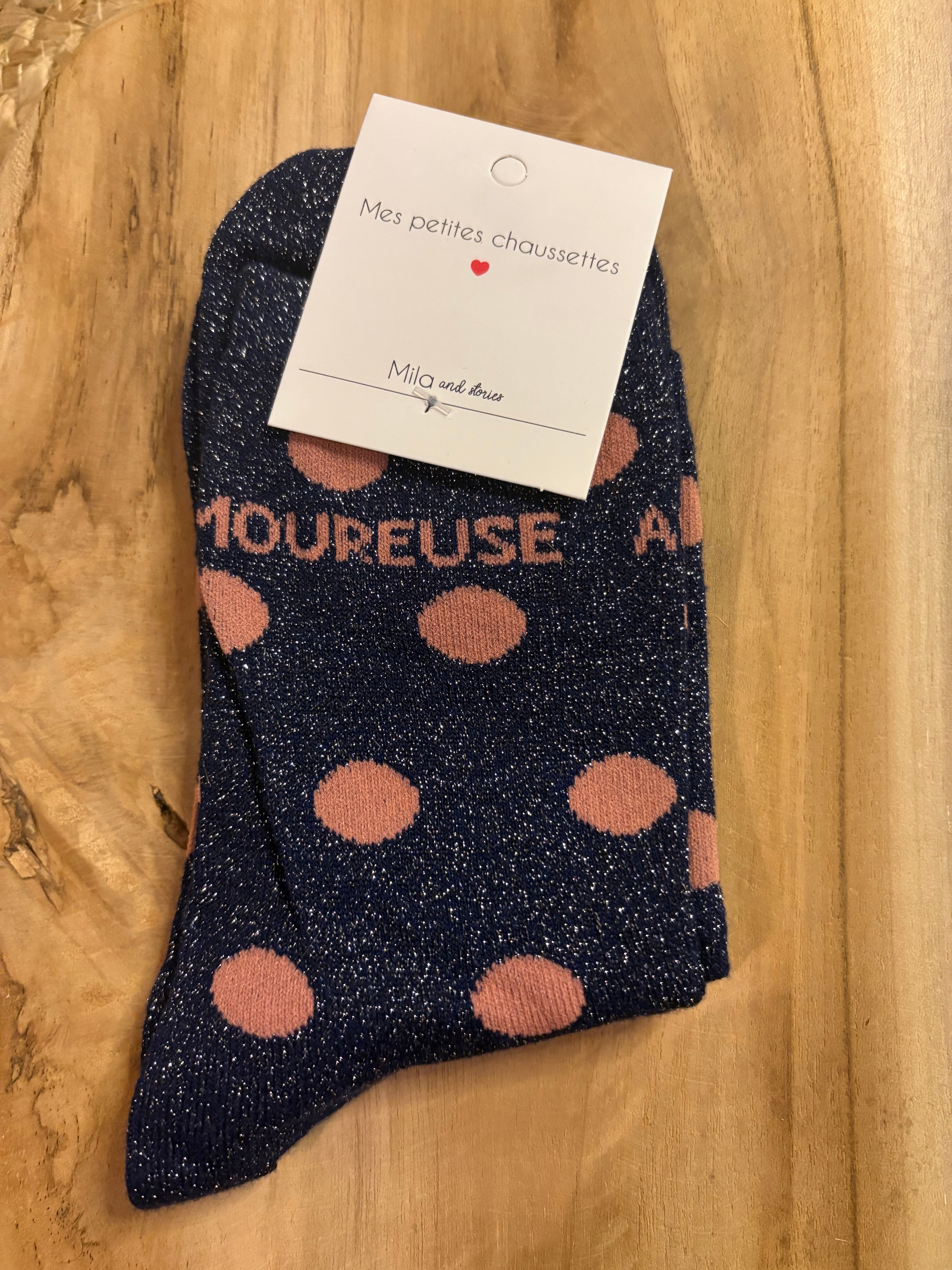 Chaussettes fantaisie à pois "AMOUREUSE"